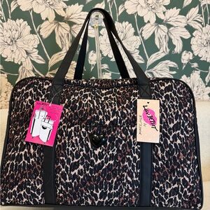 Betsey Johnson Leopard Print Travel Bag with Black Accents